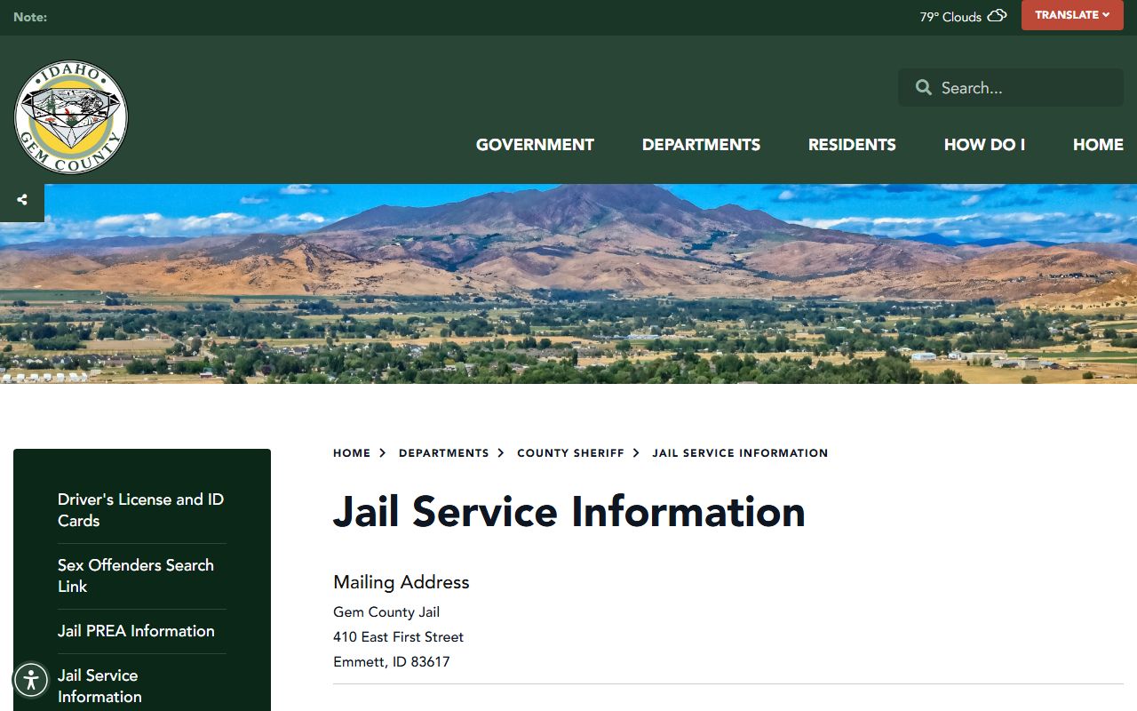 Gem County Detention Center inmate visitation mail and money rules